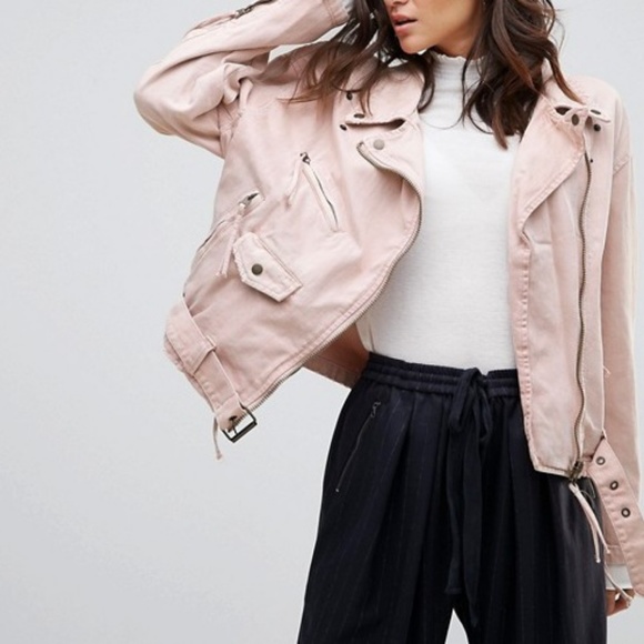 Free People Jackets & Blazers - Free People rose pink denim moto jacket corset NWO